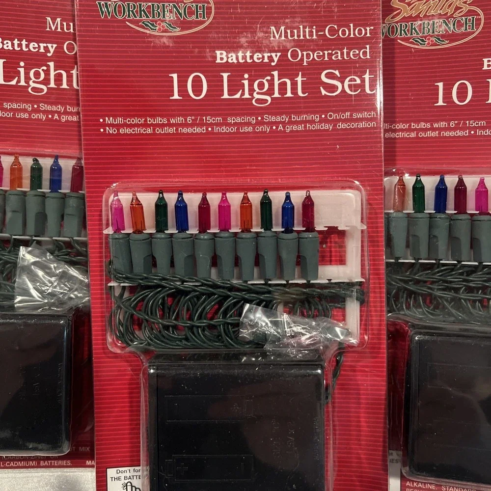 Vintage New 3ct- Santa's Workbench‎ Battery Operated 10 Light Set multi Color